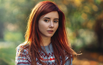 Brown eyes, pretty woman, portrait, red head HD wallpaper
