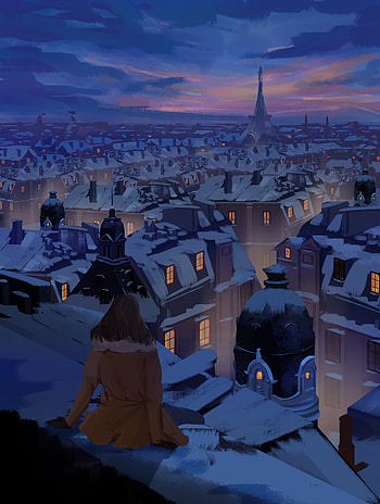 Art, Night, Building, Girl, Loneliness, Roof HD phone wallpaper