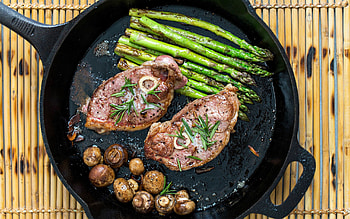 Food, Meat, Mashrooms, Pan, Asparagus, Steak HD wallpaper