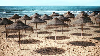 Summer, beach, huts HD wallpaper