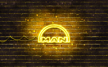 MAN yellow logo, , yellow brickwall, MAN logo, brands, MAN neon logo, MAN HD wallpaper