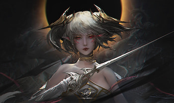 Eclipse, golden, sword, art, girl, dark, wear, fantasy, e er HD wallpaper
