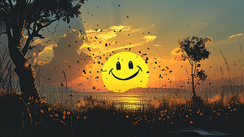 Happiness Glow: Yellow Smiley Sunset, smiley, yellow smiley, smiley face, landscape HD wallpaper