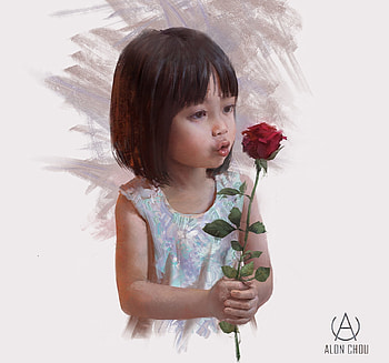 La Vie en Rose, childhood, art, alon chou, girl, copil, rose, fantasy, red, flower, trandafir, child HD wallpaper
