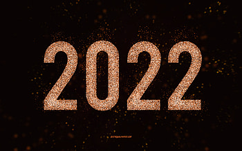 Happy New Year 2022, orange glitter art, 2022 New Year, 2022 orange glitter background, 2022 concepts, black background, 2022 greeting card HD wallpaper