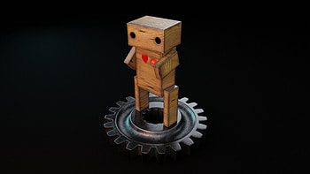 Wood Robot, metal, black, gear, wood, Sci Fi, robot HD wallpaper