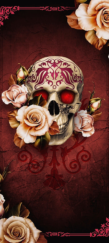 Red skull Flower, door, flowers, pink, premium HD phone wallpaper