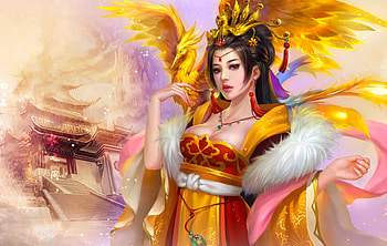 Phoenix Queen, kimono, phoenix, art, , girl, woman, digital, fantasy, pretty HD wallpaper