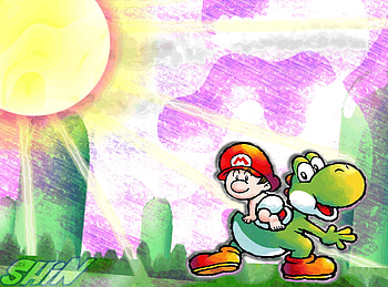 yoshi and mario, babymario, yoshi, nintendo, mario HD wallpaper