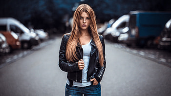Redhead Girl Model Is Standing In Blur Road Background Wearing Jerkin And Jeans Girls HD wallpaper
