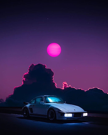 The Porshche, sky, moon, car, cyberpunk HD phone wallpaper