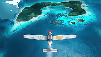 Fly High Above The Blue Horizon, artist, artwork, art, digital-art, sea, island, plane, horizon HD wallpaper