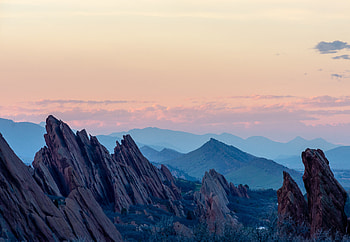 Mountains, rocks, sunset, landscape HD wallpaper