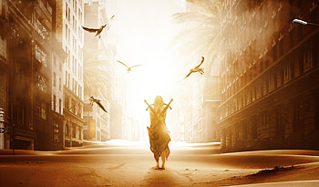 Abandon city, woman, post apocalyptic, art HD wallpaper