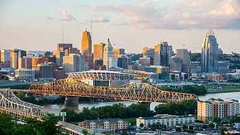 Tower block, Ohio evening bridge, Downtown skyline, Cincinnati HD wallpaper