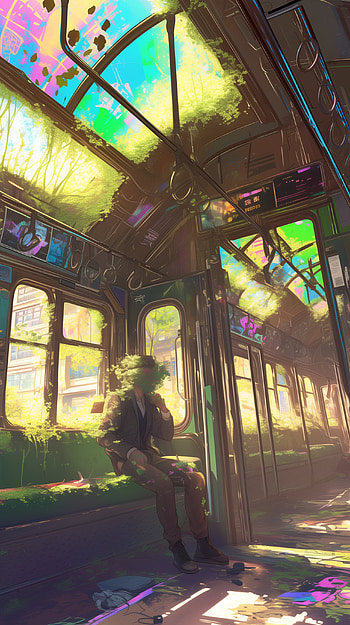 Vine-Infused Grunge: An Anime Train for Your , Anime HD phone wallpaper