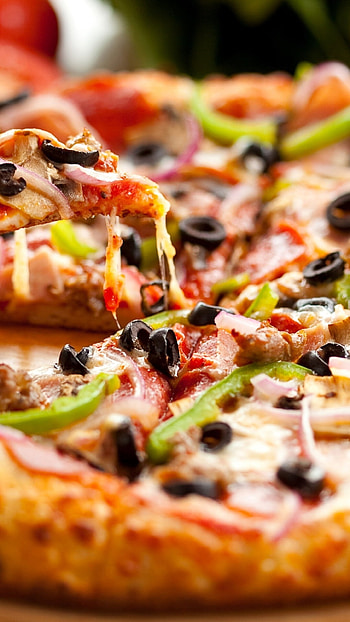 Cheese, vegetable, and olive pizza, High-resolution , Food craving, Delicious combination HD phone wallpaper