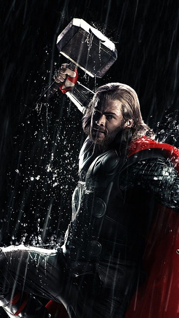 Chris Hemsworth, Thor, Hammer, Rainy scene HD phone wallpaper
