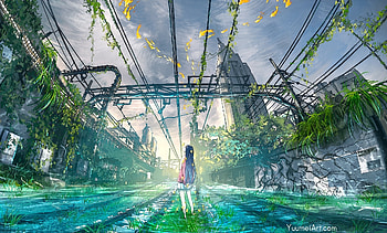Train station, railroad, anime girl, original HD wallpaper