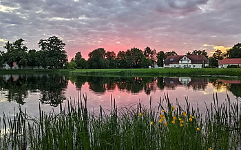 Evening in Latvia, river, Latvia, reflection, sunset HD wallpaper
