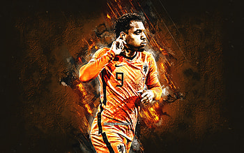 Donyell Malen, Netherlands national football team, portrait, dutch footballer, orange stone background, Netherlands, football HD wallpaper