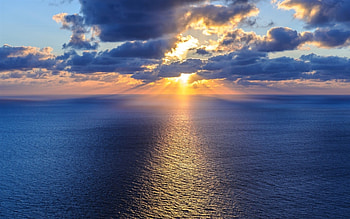 Ocean, clouds, water, sun HD wallpaper