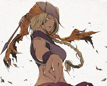Hazashi Hunter, yellow eyes, white background, girl, long hair, anime girl, lone, anime, blonde hair, arrow, female HD wallpaper