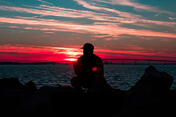 Sunset, Sky, Sea, Night, Horizon, Dark, Silhouette, Seclusion, Privacy HD wallpaper