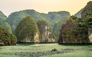 Tropical islands, Vietnam, Serene sea, Majestic rocks HD wallpaper