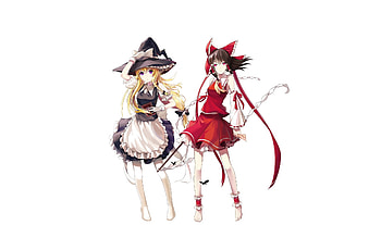 Touhou, head band, short hair, red eyes, blonde hair, black hair, long hair, dress, hat HD wallpaper