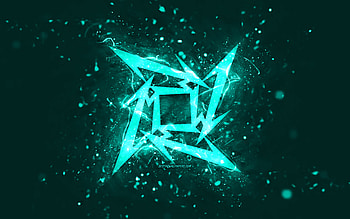 Metallica turquoise logo, , turquoise neon lights, creative, turquoise abstract background, Metallica logo, music stars, Metallica HD wallpaper