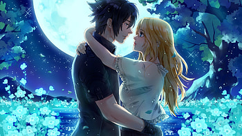 final fantasy xv, moon, fantasy, man, final, flowers, water, woman HD wallpaper
