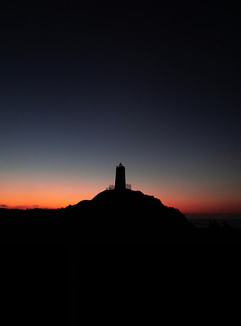 Lighthouse, silhouette, sunset HD phone wallpaper