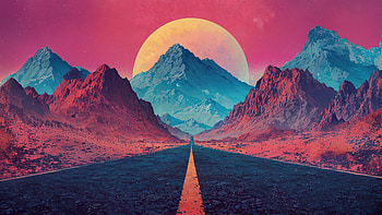 Highway To Giant Moon Synthwave Mountain Landscape, highway, giant, moon, synthwave, mountain, landscape, artist, artwork, art, digital-art, ai HD wallpaper