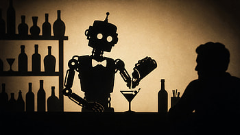 Mechanical Mixologist —, Robot, Bartender, Cocktail, Silhouette HD wallpaper