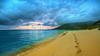 Mountain, Beach, Water, , Coastline, Cloud, Sand HD wallpaper