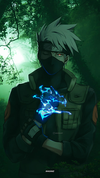 Kakashi Hatake, sharingan, art, green, cartoon, nature, Naruto, anasxart, Boruto, Kakashi_sensei HD phone wallpaper