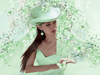 Delicate Mint, mint green, hat, pastel, butterflies, soft, girl HD wallpaper