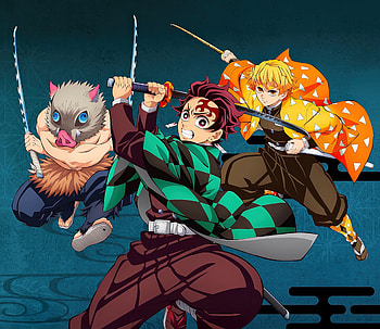Anime, Demon Slayer: Kimetsu no Yaiba, Inosuke Hashibira, Tanjiro Kamado, Zenitsu Agatsuma HD wallpaper