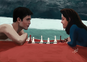 Twilight breaking dawn Edward Bella art by, sykolart, sykolart, vampire, bella, twilight, edward, love, honeymoon, breaking dawn, wedings HD wallpaper
