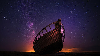 Sleepy Boat, night, boat, nature, stars, landscape HD wallpaper