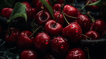 Fresh Dew-Kissed Cherries, cherry HD wallpaper