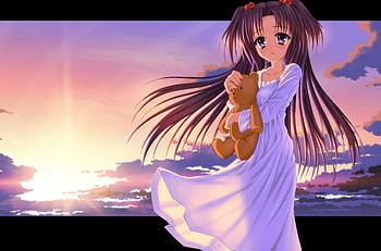 Kotomi and her bear, anime girl, kawaii, kotomi ichinose, bear, anime, kotomi, ichinose, clannad HD wallpaper