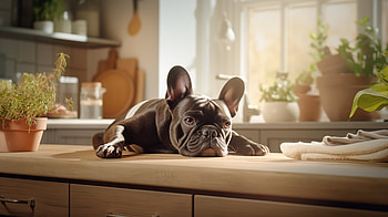French Bulldog Relaxing in Sunlit Kitchen - Dog, dog, Animal, french bulldog HD wallpaper
