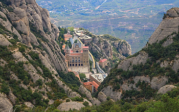 Monastery in Montserrat, Catalonia, monastery, rocks, mountains, Catalonia HD wallpaper