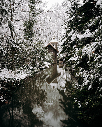 Nature, Rivers, Trees, Snow, House HD phone wallpaper