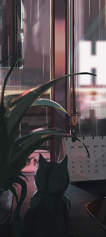 Window Whispers: Original Anime Cat , cat, Anime, Original, anime cat HD phone wallpaper