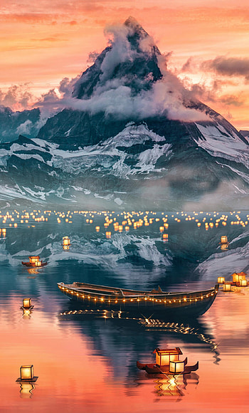 Lantern lights festival, Mountain lake, Holiday celebration, Lanterns HD phone wallpaper