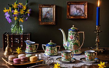 Still life, Candle, Flowers, , Bouquet, Coffee pot HD wallpaper