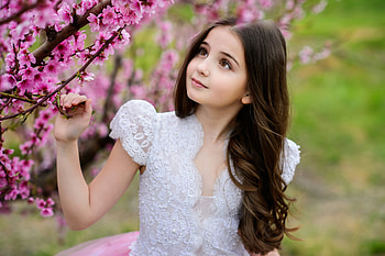 Little Girl Standing Along With Flowers, little-girl, graphy, flowers HD wallpaper